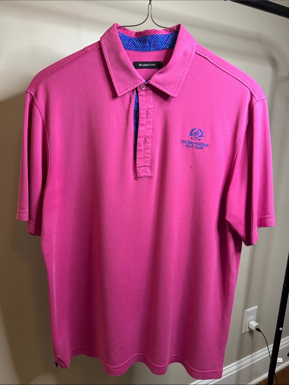 Bugatchi Men’s Bright Pink Polo with Blue Accent